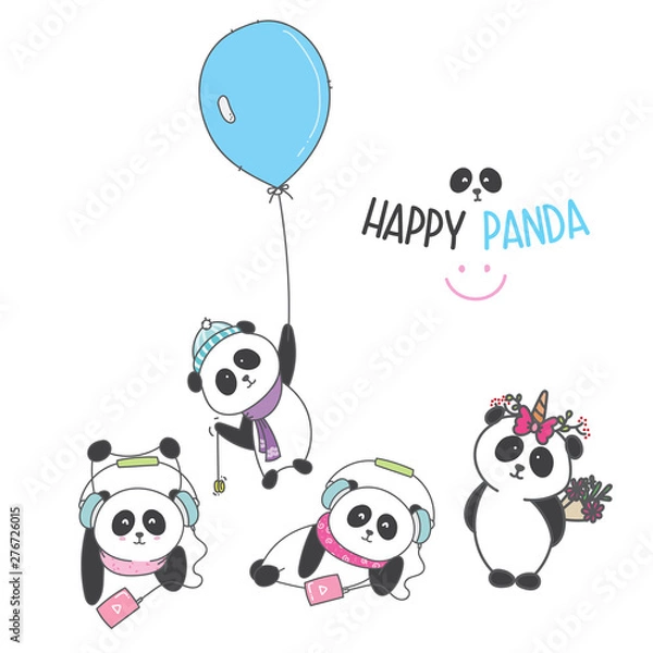 Fototapeta Collection set cute baby panda-cartoon flat panda activity-illustration for kid-vector