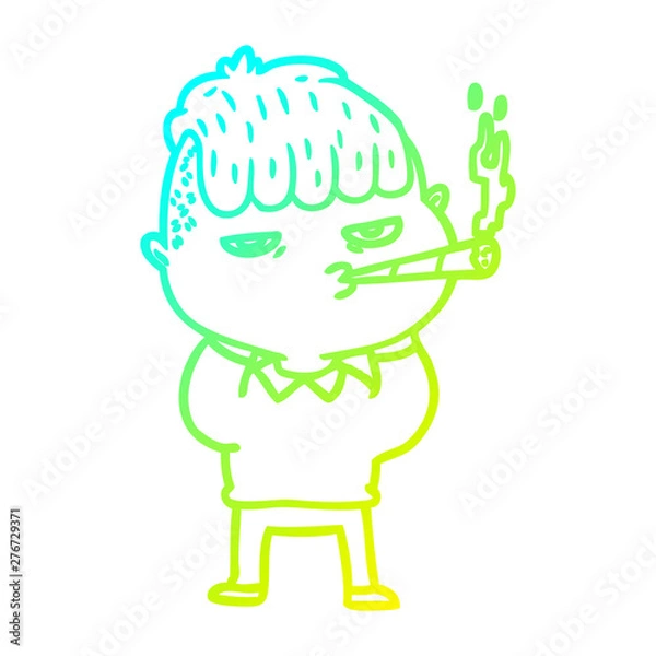 Fototapeta cold gradient line drawing cartoon man smoking