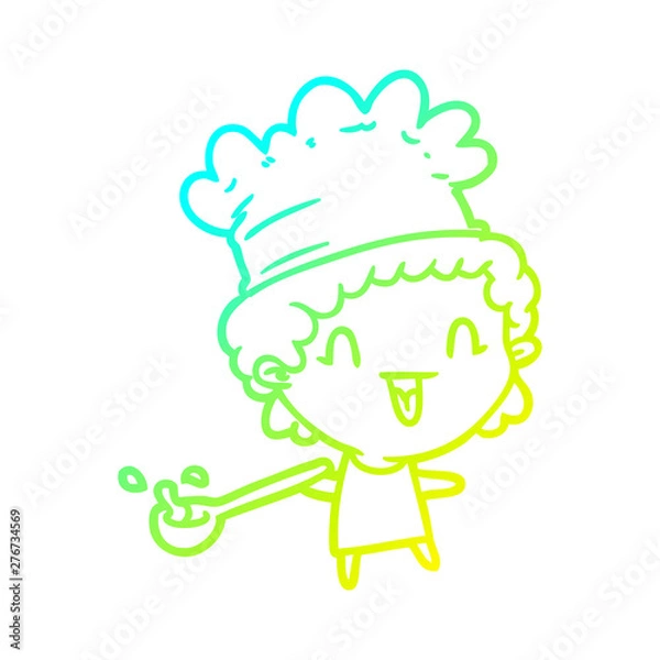 Fototapeta cold gradient line drawing cute cartoon happy chef