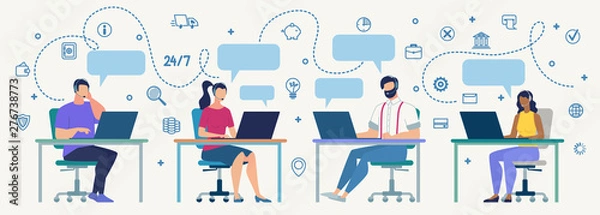 Obraz Operatorzy Call Center w pracy koncepcja płaski wektor