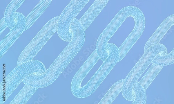 Obraz Block chain. Crypto currency. Hyperlink chain. Blockchain concept. 3D wireframe chain with digital code. Chain link with binary code. Editable cryptocurrency template. Stock vector illustration.