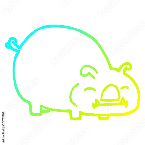 Fototapeta cold gradient line drawing cartoon pig