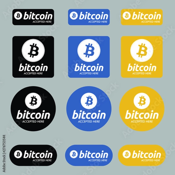 Obraz Bitcoin Accepted here Payment Buttons Set