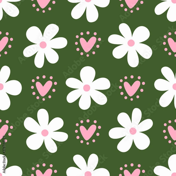 Obraz Cute seamless pattern with flowers and hearts. Floral print.