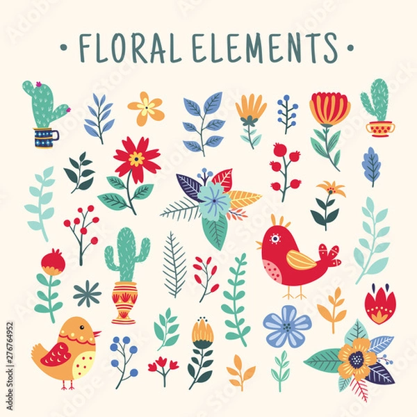 Obraz Beautiful colorful floral element set