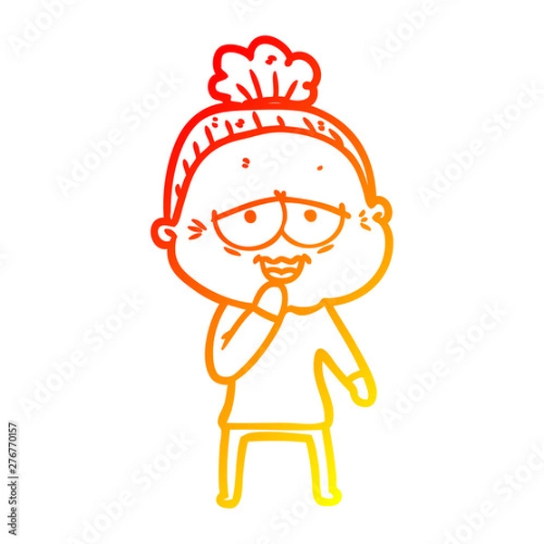 Fototapeta warm gradient line drawing cartoon happy old lady
