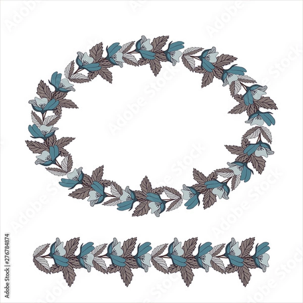 Fototapeta Wreath of flovers, can be used as greeting card, invitation card for wedding, birthday and other holiday and summer background