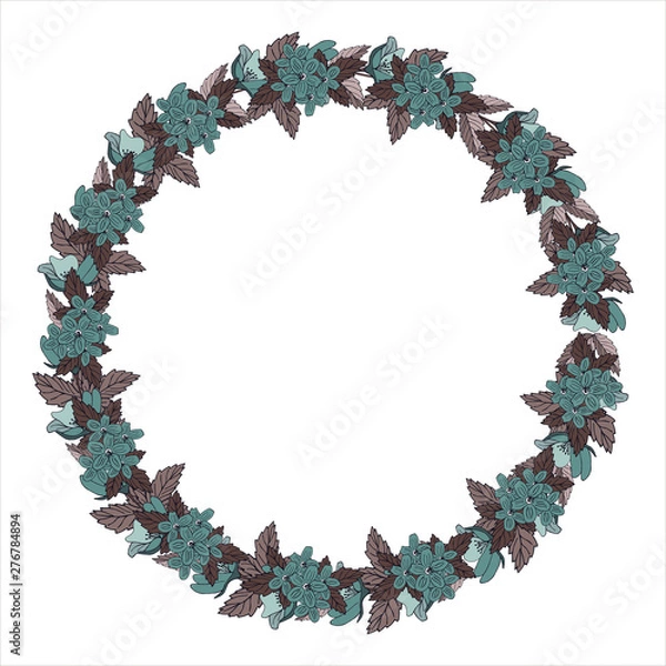 Fototapeta Wreath of flovers, can be used as greeting card, invitation card for wedding, birthday and other holiday and summer background