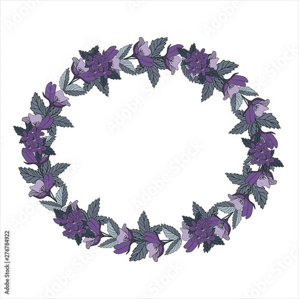 Fototapeta Wreath of flovers, can be used as greeting card, invitation card for wedding, birthday and other holiday and summer background