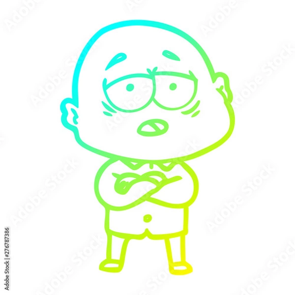 Fototapeta cold gradient line drawing cartoon tired bald man