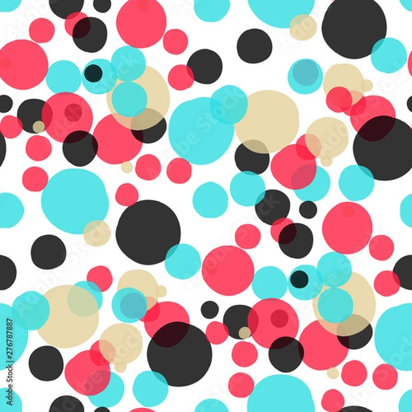 Fototapeta Decorative abstract polka dots in the style of the 60s. Cheerful polka dot vector seamless pattern. Can be used in textile industry, paper, background, scrapbooking.