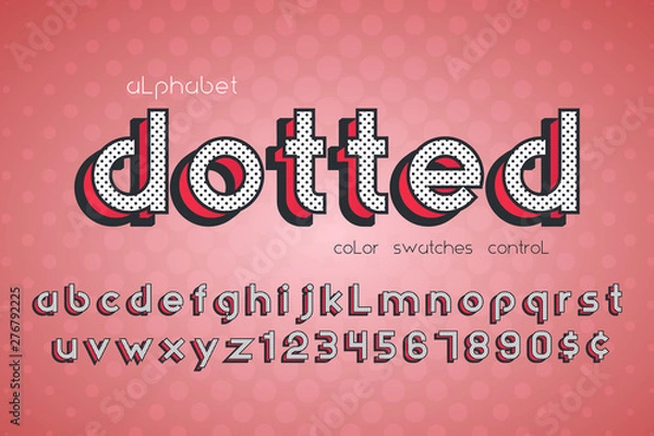 Fototapeta Font dotted design, alphabet, letters and numbers. Swatch color control 