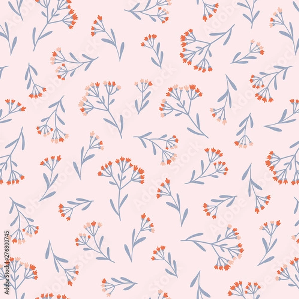 Fototapeta Seamless Floral Pattern in Vector hand drawn style. Ditsy repeated background. Repeated design for organic cosmetics, natural labels or cards.