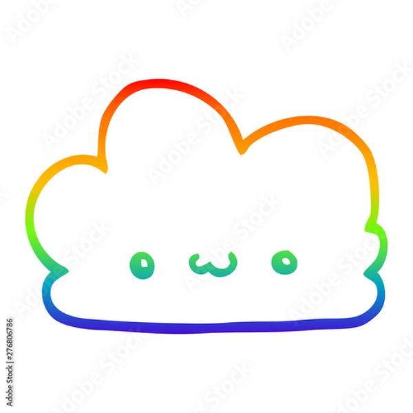 Fototapeta rainbow gradient line drawing cute cartoon cloud