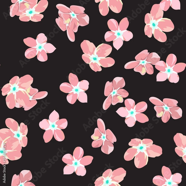 Obraz gentle little flowers and petals flying aside the botanical pattern of small colored wildflowers
