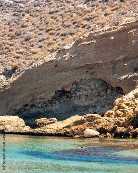Obraz Aguilas, protected marine park of the four coves, on the Mediterranean sea of Murcia, a tourist destination in Spain: "Playa la Carolina".