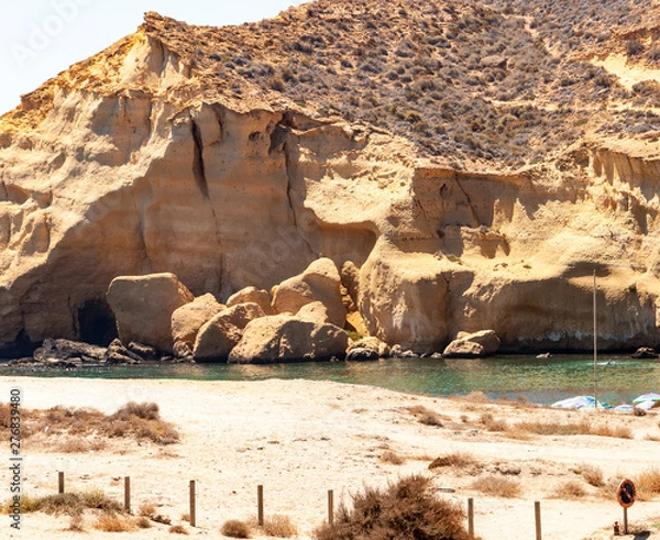 Obraz Aguilas, protected marine park of the four coves, on the Mediterranean sea of Murcia, a tourist destination in Spain: "Playa la Carolina".