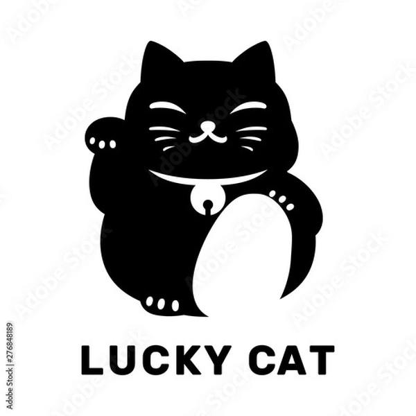 Fototapeta Lucky cat logo, black and white color, minimal design.