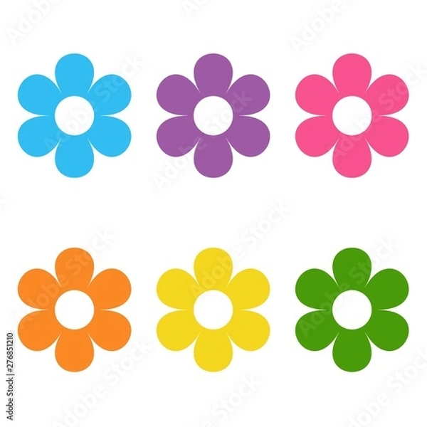 Obraz Set of flat icon flower icons in silhouette isolated on white. cute daisy