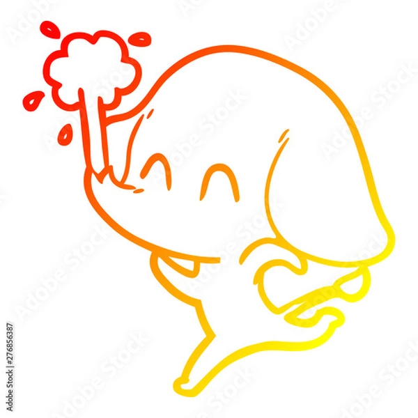 Fototapeta warm gradient line drawing cute cartoon elephant spouting water