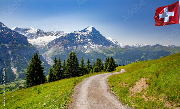 Obraz Swiss beauty, path and meadows above Grindelwald valley, Bernese Oberland,Switzerland,Europe