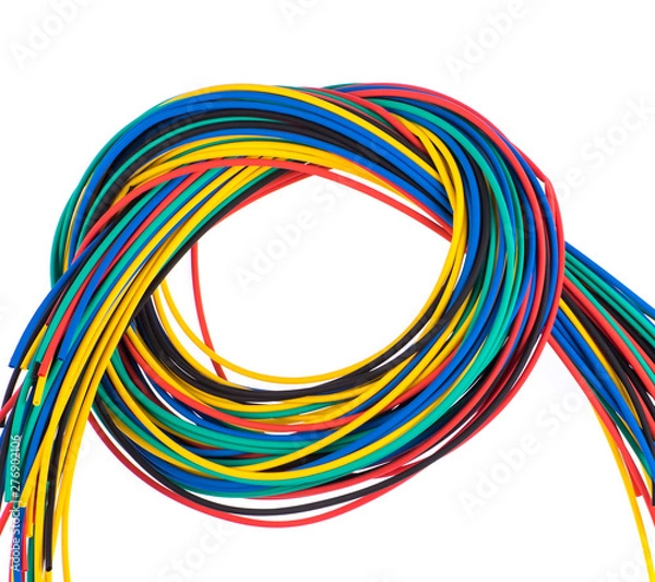Fototapeta multicolored electrical wires isolated on white background