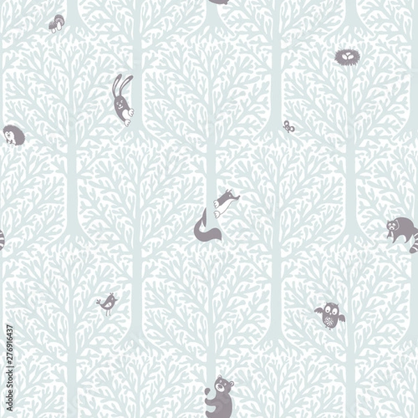 Obraz Vector cute pattern with forest animals and birds.