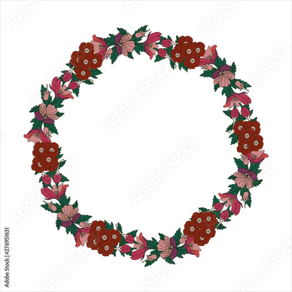 Fototapeta Romantic wreath with flowers and leaves. Romantic vector elements for card. Save the date and invitation.