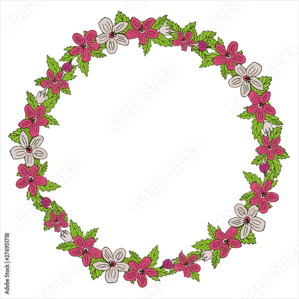 Fototapeta Romantic wreath with flowers and leaves. Romantic vector elements for card. Save the date and invitation.