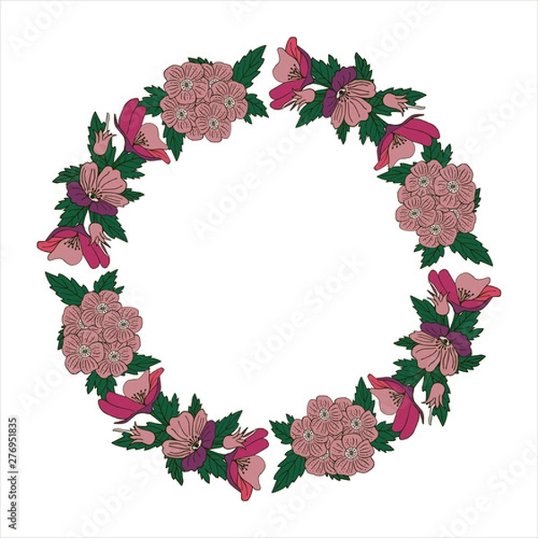 Fototapeta Romantic wreath with flowers and leaves. Romantic vector elements for card. Save the date and invitation.