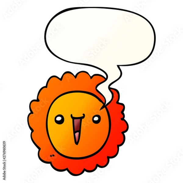 Fototapeta cartoon sunflower and speech bubble in smooth gradient style