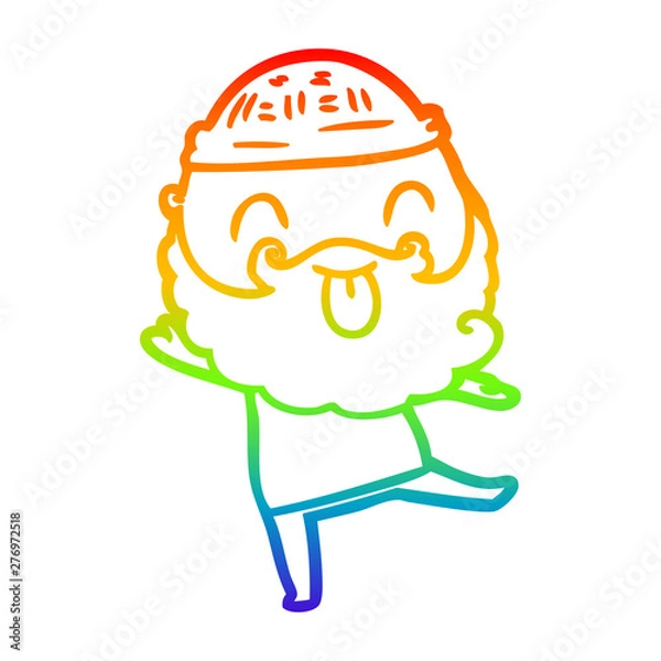 Fototapeta rainbow gradient line drawing dancing man with beard sticking out tongue