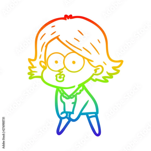 Fototapeta rainbow gradient line drawing cartoon girl pouting