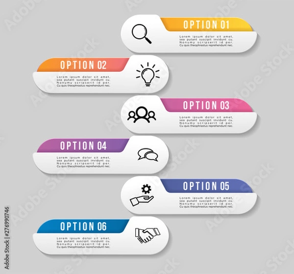 Fototapeta Timeline Infographic Design Template with Options Steps. Start to goal line process. Used for info graph, presentations, process, diagrams, annual reports, workflow layout. Vector Illustration