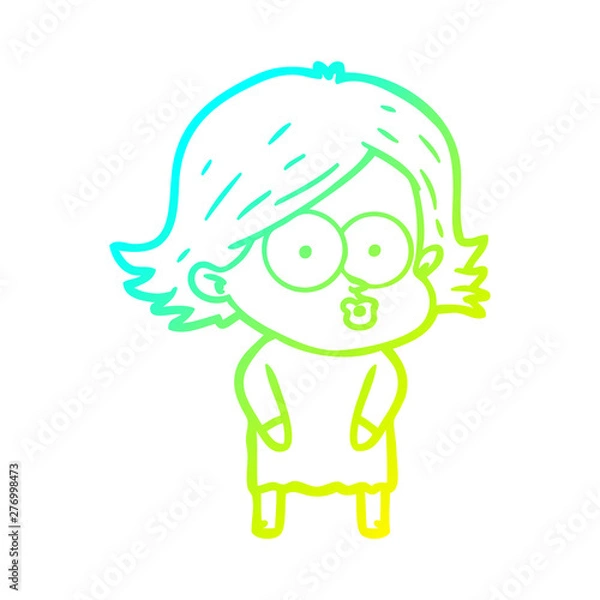 Fototapeta cold gradient line drawing cartoon girl pouting