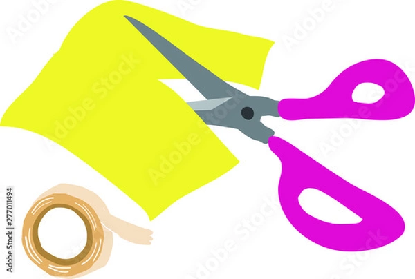 Obraz はさみとテープ　工作のイラスト