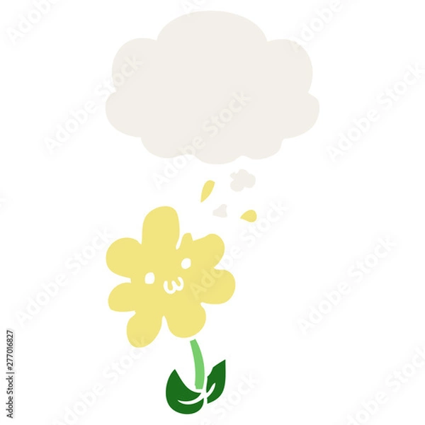 Fototapeta cartoon flower and thought bubble in retro style