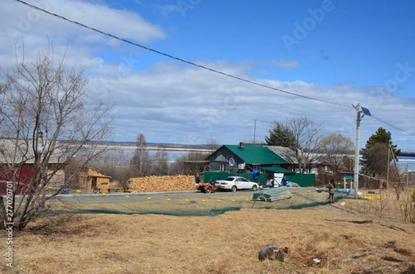Fototapeta Sikachi-Alyan. Khabarovsk region / Russia - 04.19.2019: Sikachi-Alyan village now