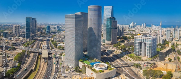 Obraz Panorama Of Tel Aviv Skyline,  Tel Aviv Cityscape Large Panorama At Day, Israel