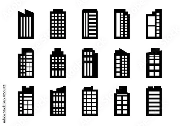 Fototapeta Icons building set on white background, Black company vector collection, Isolated business illustration