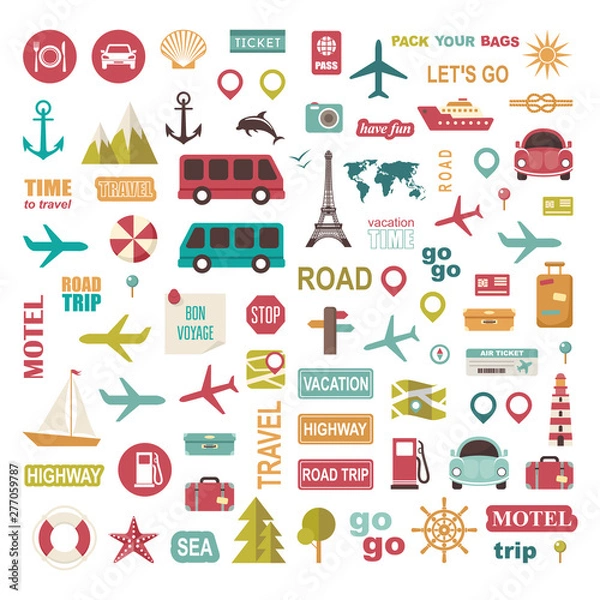 Obraz Trip set vector icons. Vacation