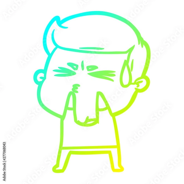 Fototapeta cold gradient line drawing cartoon man sweating