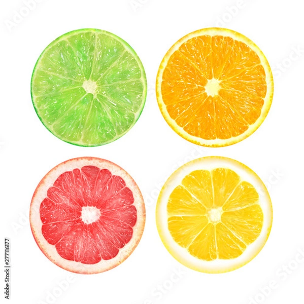 Obraz Slices of orange, pink grapefruit, lime and lemon