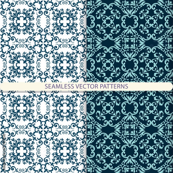 Fototapeta Seamless vector patterns with ornament elements and floral and botanical elements. Print for textiles. Design for packaging and wrapping paper. Print for furniture. Print for the interior.