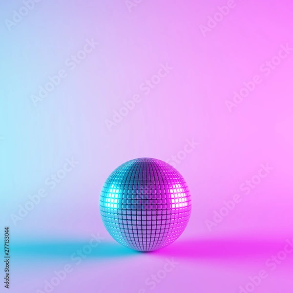 Fototapeta Disco ball with neon light. 3d rendering 