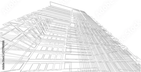 Fototapeta 3D illustration architecture building perspective lines.