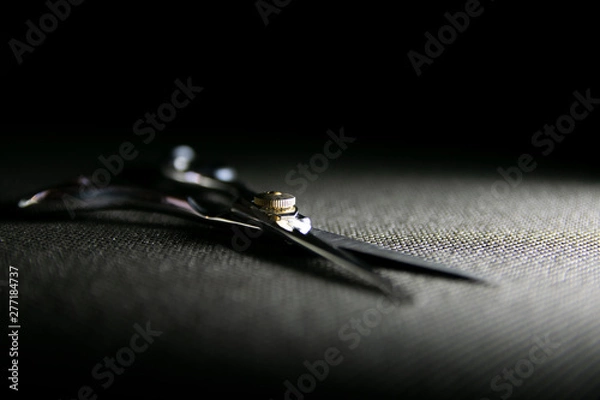 Obraz professional scissors on black background