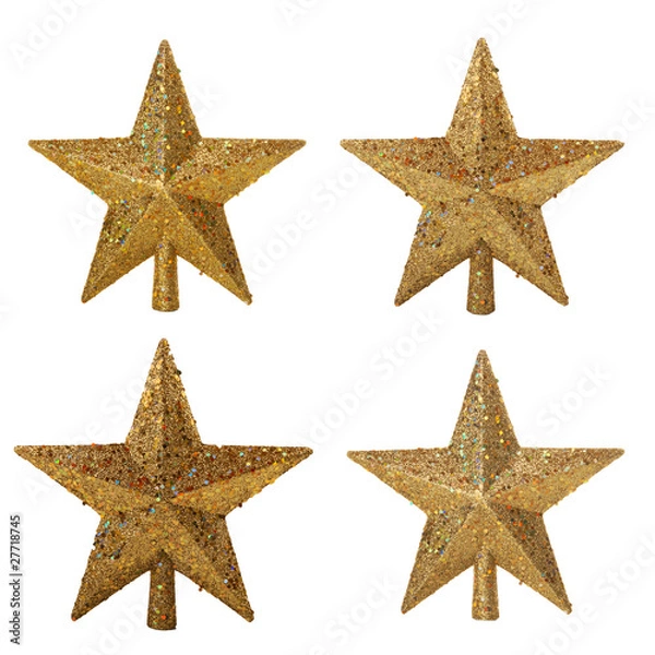 Fototapeta Set of gold Christmas starts isolated on white