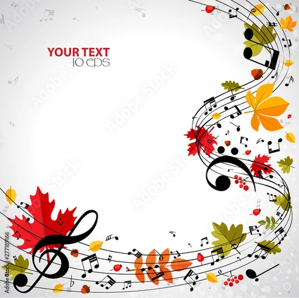 Obraz Autumn musical background with notes and leaves