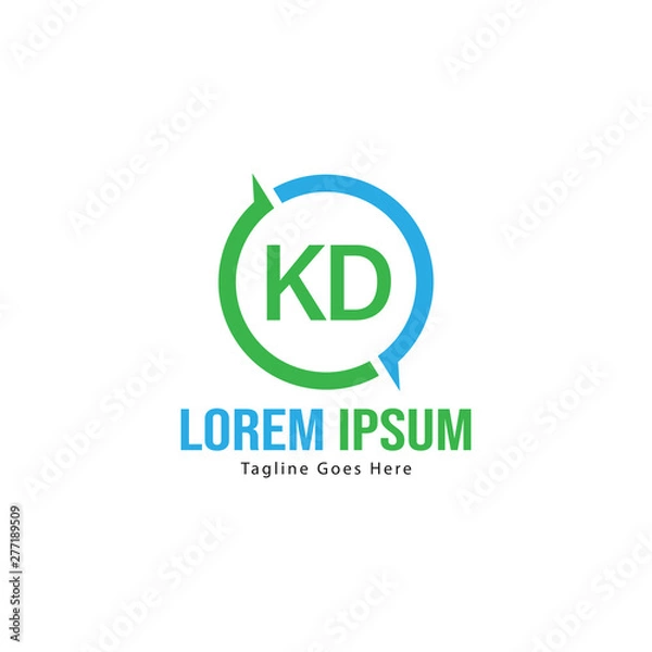 Obraz Initial KD logo template with modern frame. Minimalist KD letter logo vector illustration